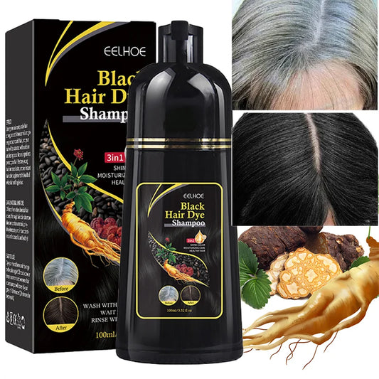 100ml 3 in 1 Hair Dye Shampoo Health Natural Herbal ingredients Permanent Dark Brown Black Shampoo for Women & Men Grey Coverage