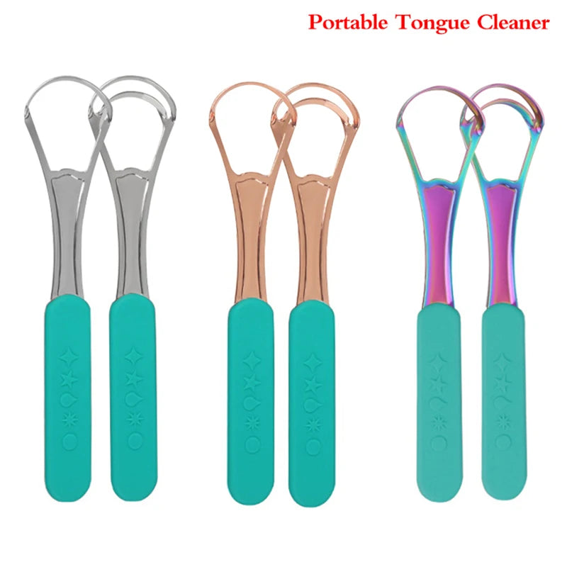 1Pcs Portable Single/Double Layer Tongue Scraper Reusable Stainless Steel Oral Mouth Brush Case Non-slip Handle Tongue Scraper