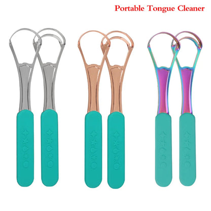 1Pcs Portable Single/Double Layer Tongue Scraper Reusable Stainless Steel Oral Mouth Brush Case Non-slip Handle Tongue Scraper