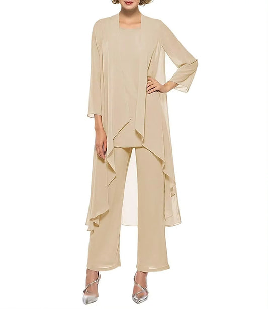 Womens 3-Pieces Set Mother of Bride Dress Party Dress Pant Suits Bussiness Elegant Formal Chiffon Plus Size for Formal Wedding