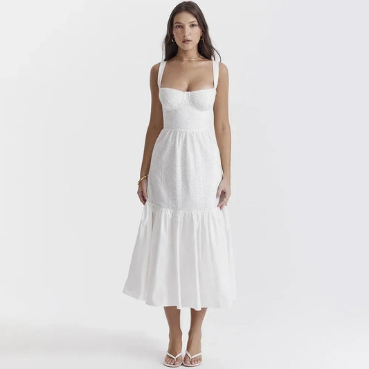 White Linen-Cotton Blend Summer Dress