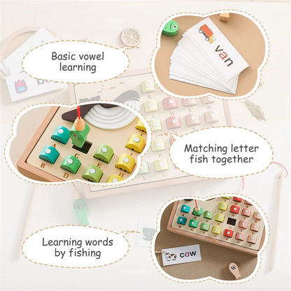 Kids Solid Wood Magnetic Suction Fishing Toy Cartoon Marine Life Cognition Toys Montessori Early Education Interaction Game Gift