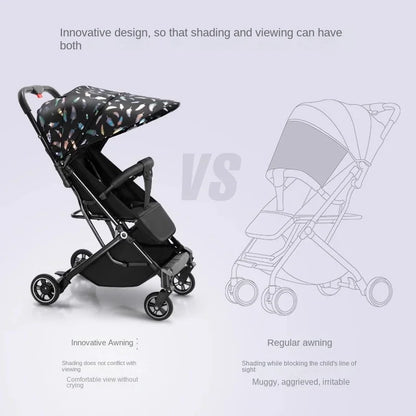 Lightweight Stroller Folding Simple High Landscape Newborn Stroller with Telescopic Trolley Shock Absorption Rubber Wheels