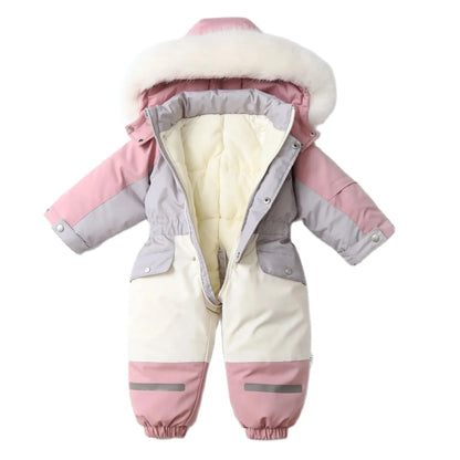 IYEAL 2024 Warm Waterproof Snow Wear Children Clothes Hooded Fur Baby Boys Girls Ski Suit Kid Winter Coats Thicken Jumpsuit 1-5Y