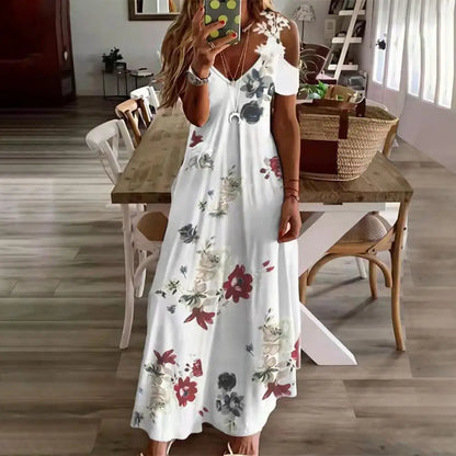 Feather Printed A-Line Maxi Dress