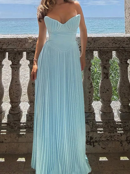 Off-Shoulder Pleated Maxi Dress