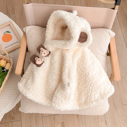 IYEAL Winter Baby Cute Cloak New Baby Clothing Baby Thickened Cloak Winter Cartoon Hooded Ears Warm Plus Fleece Coat