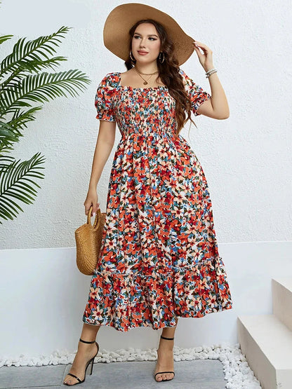 Floral Puff Sleeve A-Line Dress