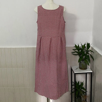 [EWQ] Elegant Female's Holiday Dresses For Formal Occasions Strap Plaid Sleeveless Long Dress Women 2024 Spring Summer 16U8904