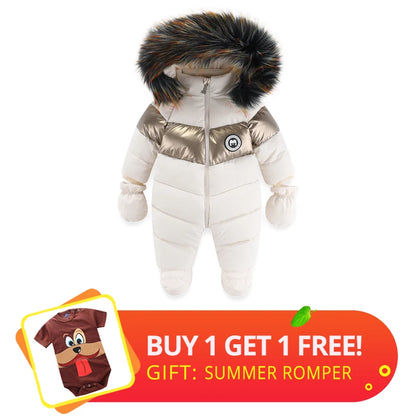 IYEAL Fur Hooded Warm Snowsuit Coat Plush Lining Romper Winter Toddler Girls Overalls Baby Boy Jumpsuit Newborn Baby Clothes