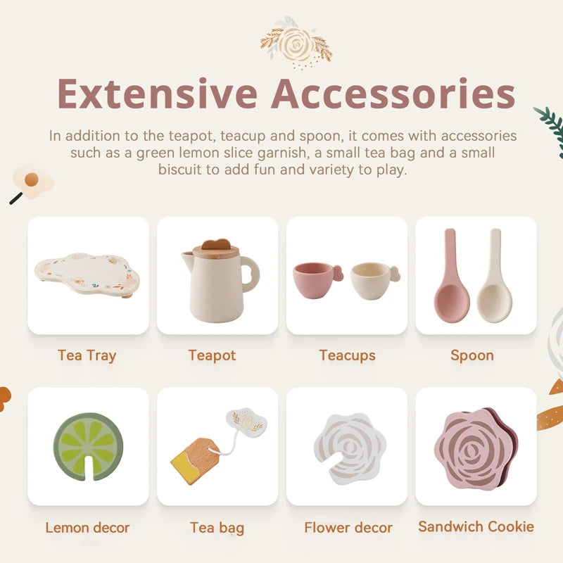 Wooden Afternoon Tea Set Rattle Toy Cosplay Food Pretend Play Toys Simulation Kitchen Play Game Baby Early Educational Toys Gift