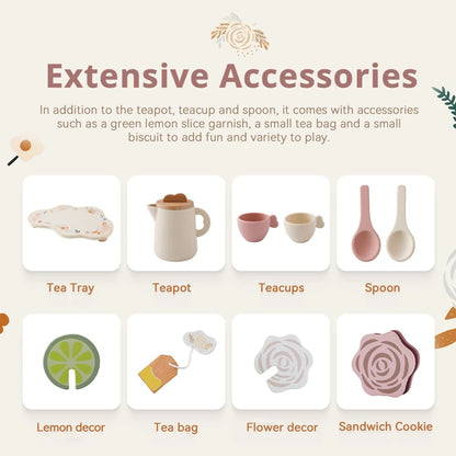 Wooden Afternoon Tea Set Rattle Toy Cosplay Food Pretend Play Toys Simulation Kitchen Play Game Baby Early Educational Toys Gift
