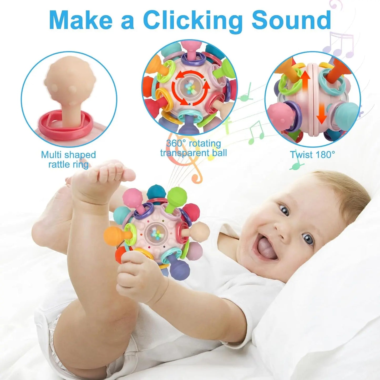 Baby Sensory Teething Toys, Montessori Baby Teethers Rattle Chew Toys - Educational Learning Gifts for Infant Newborn Boys Girls