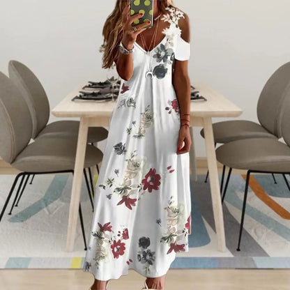 Feather Printed A-Line Maxi Dress