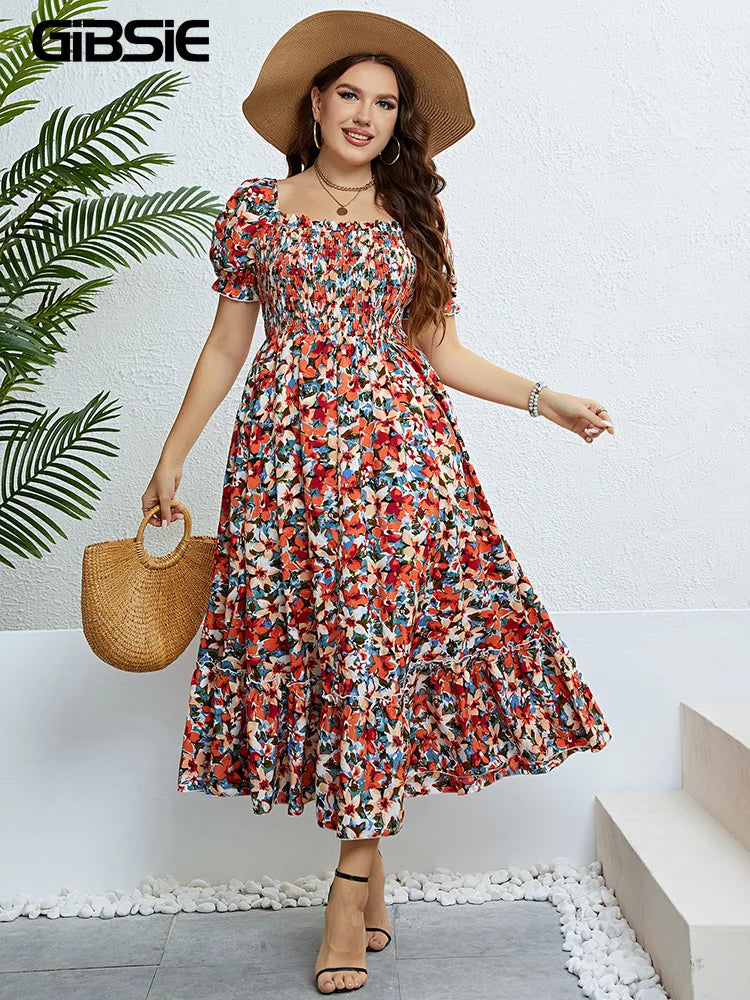 Floral Puff Sleeve A-Line Dress