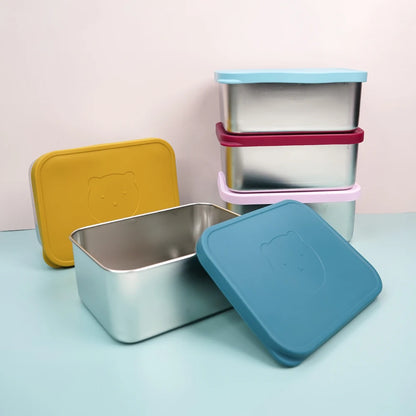 1800ML Storage Box Portable Storage Container Food Grade Stainless steel Box with Silicone Lid