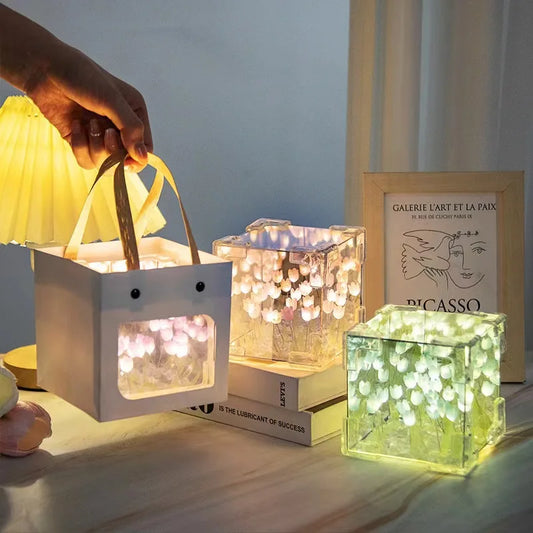 2024 Creative Diy Tulip Flower Sea Cube Three-Dimensional Small Night Lamp Material Package for Girlfriend Couple Girlfriends