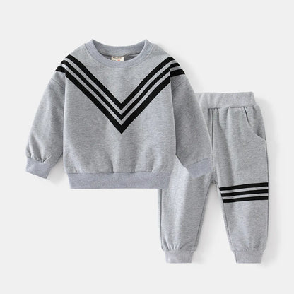 IYEAL Autumn 2023 New Boys' V-shaped Pattern Long Sleeve Set Casual Navy blue Grey Round Neck Sweatshirt Two Piece Set