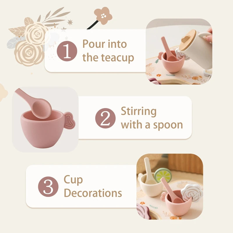 Wooden Afternoon Tea Set Rattle Toy Cosplay Food Pretend Play Toys Simulation Kitchen Play Game Baby Early Educational Toys Gift