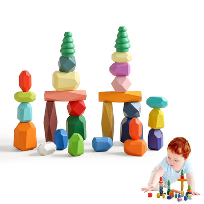 Wooden Sorting Stacking Rocks Stones Sensory Toddler Toys Learning Montessori Toys Building Blocks Game for Kids Birthday Gifts