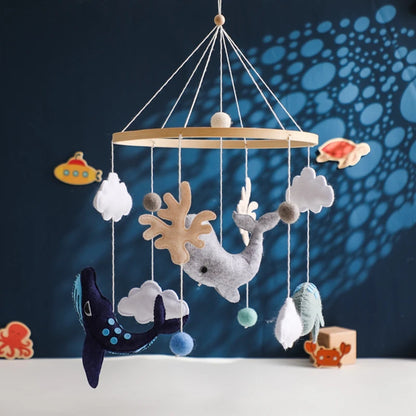 Wooden Baby Mobile Crib Bed Bell Cartoon Sea Animal Cloud Seashell Crib Hanging Toys Montessori Educational Cognitive Puzzle Toy