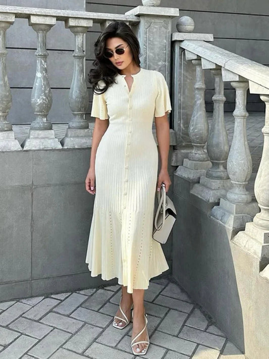 Pleated Hem Knit Midi Dress