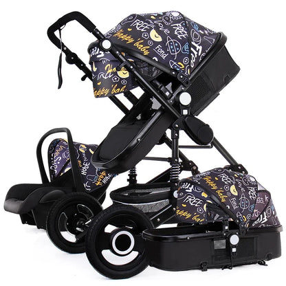 Luxury Baby Stroller 3 in 1 Infant Stroller Set Portable Reversible High Landscape Baby Carriage Trolley Travel Pram 7Gifts