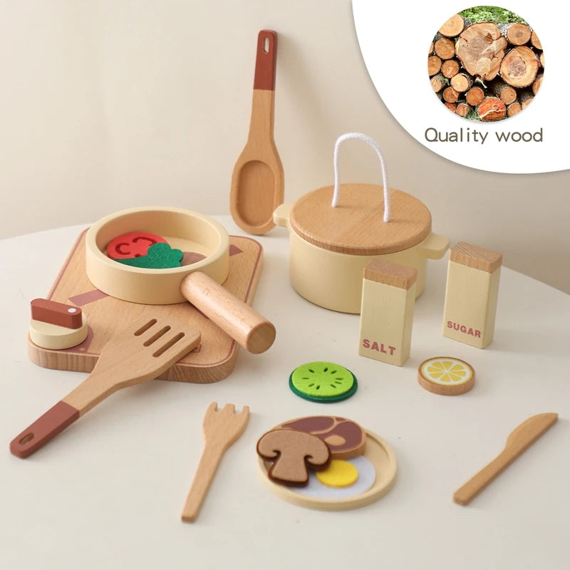 Baby Montessori Wooden Toy Kitchen Pretend Play House Toy Simulation Cooking Utensils Tool Kids Early Education Learning Toys
