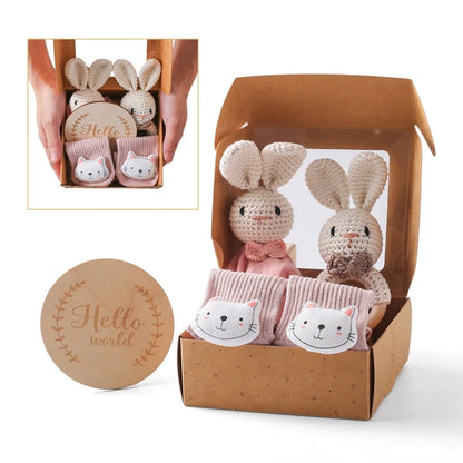 Baby Rattle Toys Newborn Animal Appease Towel Keepsakes Memories Milestone Cards Baby Birth Monthly Bath Accessories Photography