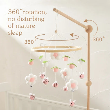 Baby Crib Bed Bell Rattle Toy 0-12 Months Wooden Mobile Cartoon Bee Bed Bell Hanging Toy Holder Bracket Infant Crib Bracket Gift