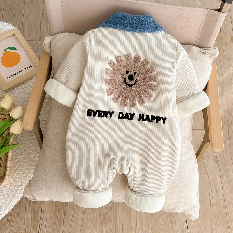 IYEAL  Winter Corduroy Thickened Warm Lapel Romper New Baby Boys' Fleece Jumpsuit  Baby Clothes Outside Wearing Winter Rompers