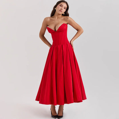 Elegant Strapless Midi Party Dress