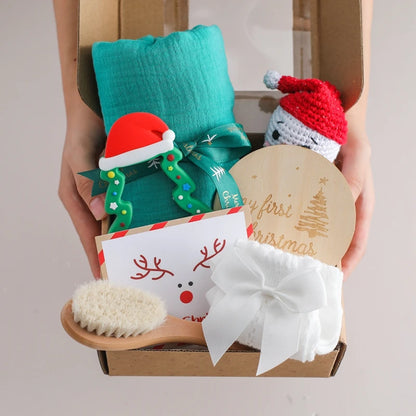 Baby Towel Bath Set Gift  Animal Rattles Toys Newborn Milestone Cards Wooden Ring Rabbit Rattle Infant Brush For Baby Birth Gift