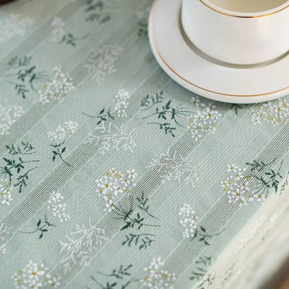 Korean Style Daisy Tassels Cotton Floral Tablecloth,Tea Table Decoration,Rectangle Table Cover For Kitchen Wedding Dining Room