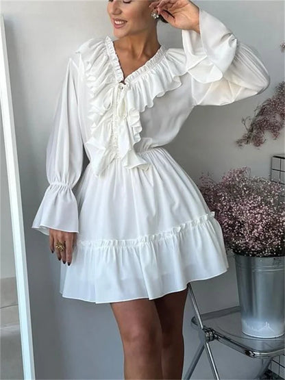 Tossy Ruffled V-Neck White Mini Dress Female