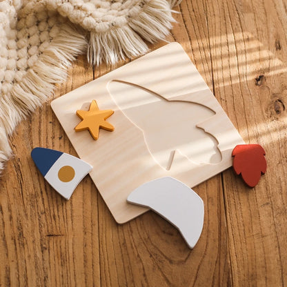 Wooden Puzzle Montessori Toys Baby Cartoon Astronaut Tangram Shapes Puzzle Learning Education Toys Kid Intelligence Jigsaw Gifts