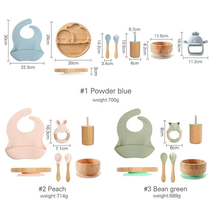 Wooden Dinner Plate Feeding Supplies Bamboo Baby Tableware Silicone Suction Plate Bowl BPA Free Baby Stuff Newborn Accessories