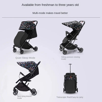 Lightweight Stroller Folding Simple High Landscape Newborn Stroller with Telescopic Trolley Shock Absorption Rubber Wheels