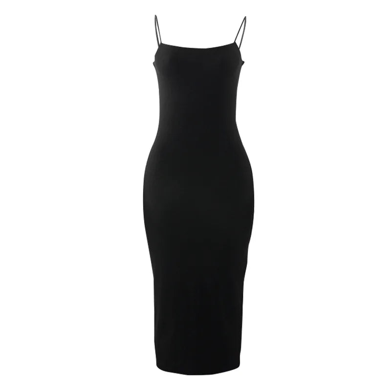 Black Spaghetti Strap Bodycon Dress