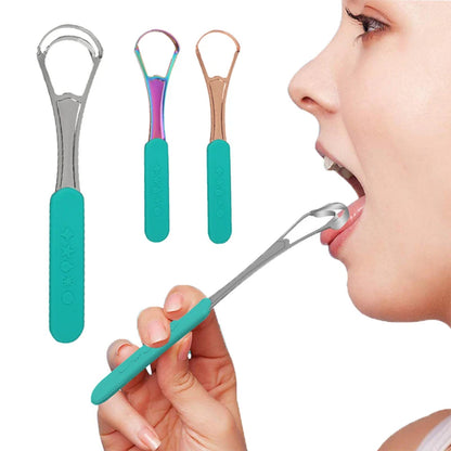 1Pcs Portable Single/Double Layer Tongue Scraper Reusable Stainless Steel Oral Mouth Brush Case Non-slip Handle Tongue Scraper