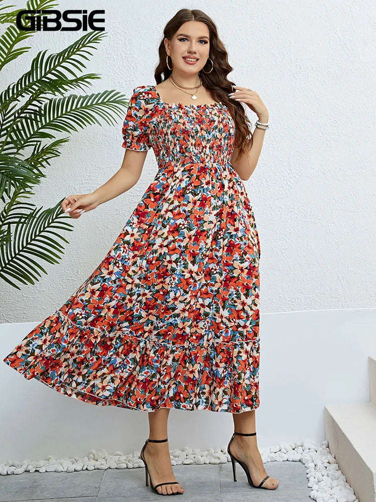 Floral Puff Sleeve A-Line Dress