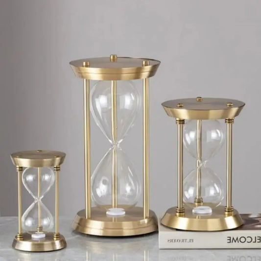 2024 Newest Empty Hourglass Bottle Sand Three Pillars Sandglass Metal European Retro Office Desktop Decorations Sand Clock Timer
