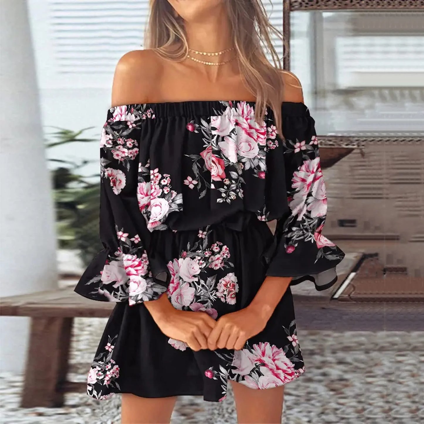 Boho Off-Shoulder Floral Mini Dress