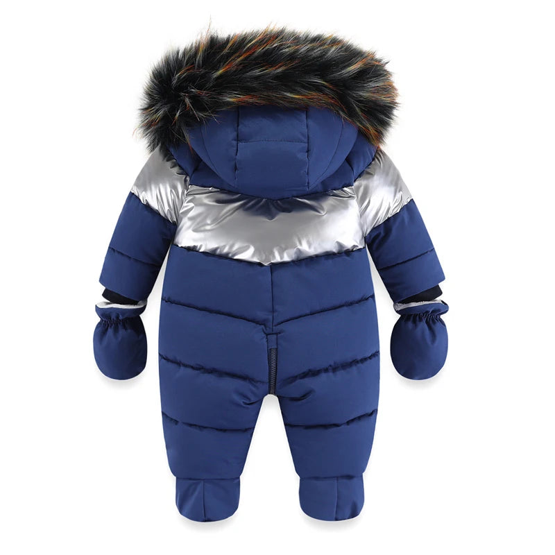 IYEAL Fur Hooded Warm Snowsuit Coat Plush Lining Romper Winter Toddler Girls Overalls Baby Boy Jumpsuit Newborn Baby Clothes