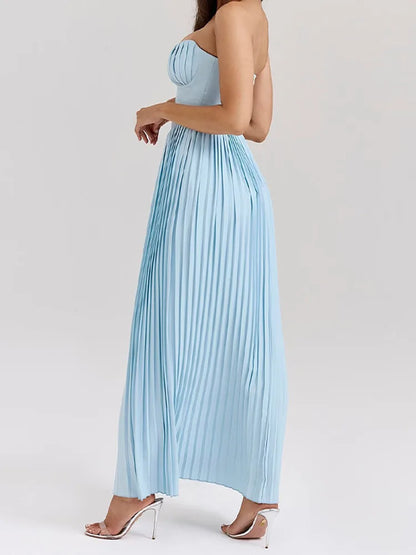 Off-Shoulder Pleated Maxi Dress