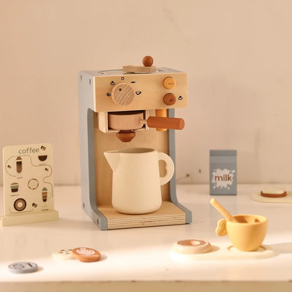 Kids Montessori Toys Wooden Kitchen Deluxe Coffee Maker Toys Children Cosplay Play House Educational Toys Baby Blocks Toys Gifts