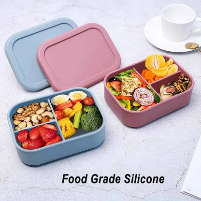 Personalized Name Lunch Box 3 Compartment Silicone Bento Box Portable Leak Proof Microwave Oven Lunch Box Picnic Food Container