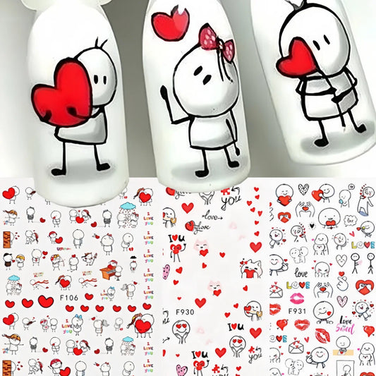 3D Cartoon Valentine Nail Stickers Red love series Various stickers For Girls Nail Decal Adhesive Press On Nails Nails Products