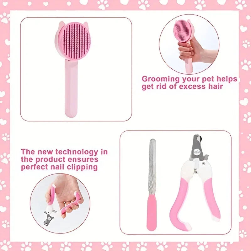 Cat Brush Beauty Kit With Pet Nail Clippers
