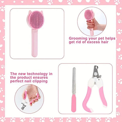 Cat Brush Beauty Kit With Pet Nail Clippers